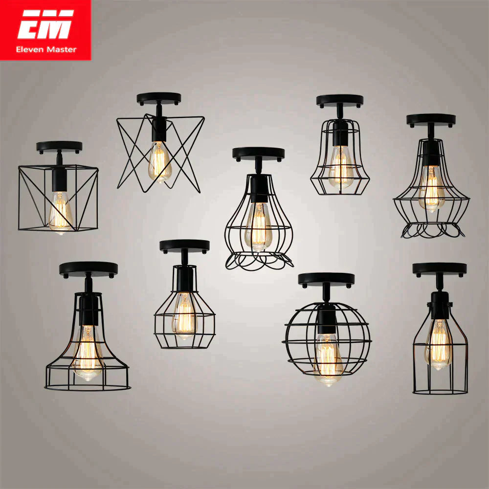 Tamia - Modern Led Ceiling Lights Adjustable Angle Iron Cage Loft Bulb Lamps E27 Industrial Indoor