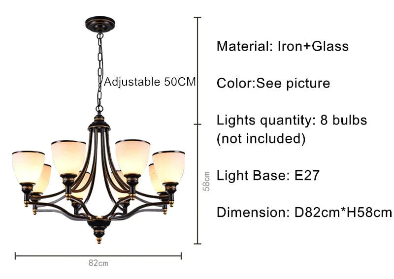 Vintage European Style Oil Rubbed Bronze 3/5/6/8 light Glass Chandelier Shades